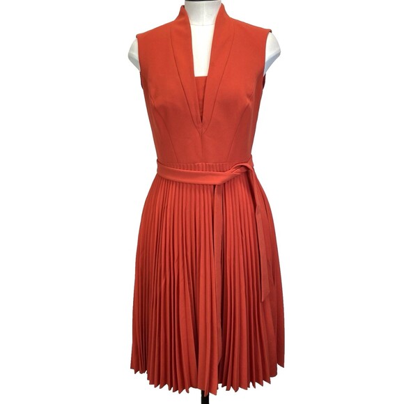 Karen Millen Dresses & Skirts - Karen Millen Dress Sz 8 Accordion Midi Skirt Sleeveless Lined Orange Stretch